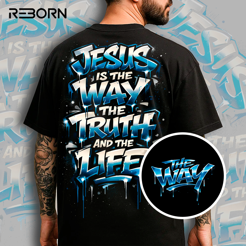 Camiseta Cristã Jesus is The Way Streetwear Oversized 100% Algodão Graffiti Wildstyle
