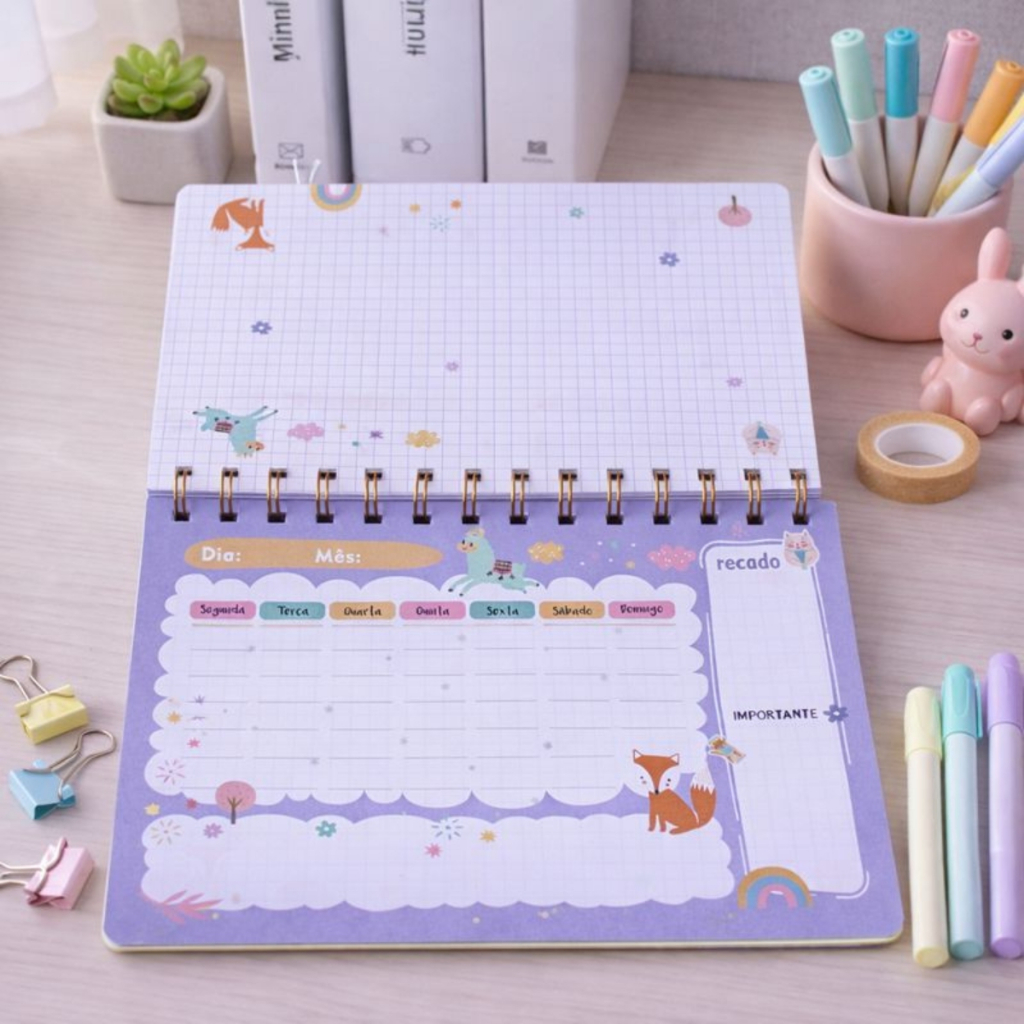 AGENDA PLANNER SEMANAL DE MESA 80 FOLHAS SEM DATA COR LILAS ORGANIZACAO SEMANAL PAPELARIA FOFA VOLTA AS AULAS 2026