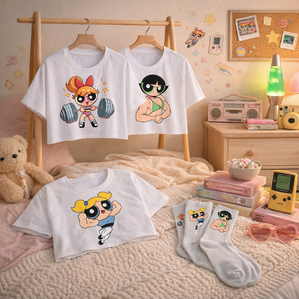 Kit 3 Cropped + 3 pares Super Poderosas Blusinha Camiseta Academia Treino Docinho Florzinha Lindinha Marombas Fitness