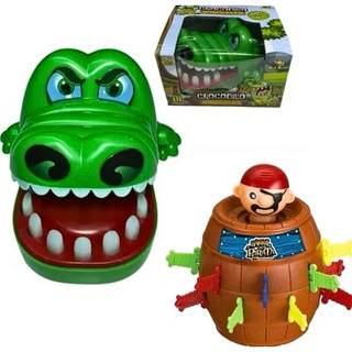 Kit 2 Brinquedos Jogo Pula Pirata Barril E Jacaré Clocodilo Morde Dedo