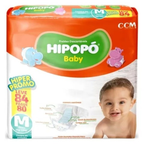 Fralda descartável Hipopó Hiper M 84 unidades Hiper Pacote promocional Bebê em Oferta na Shopee