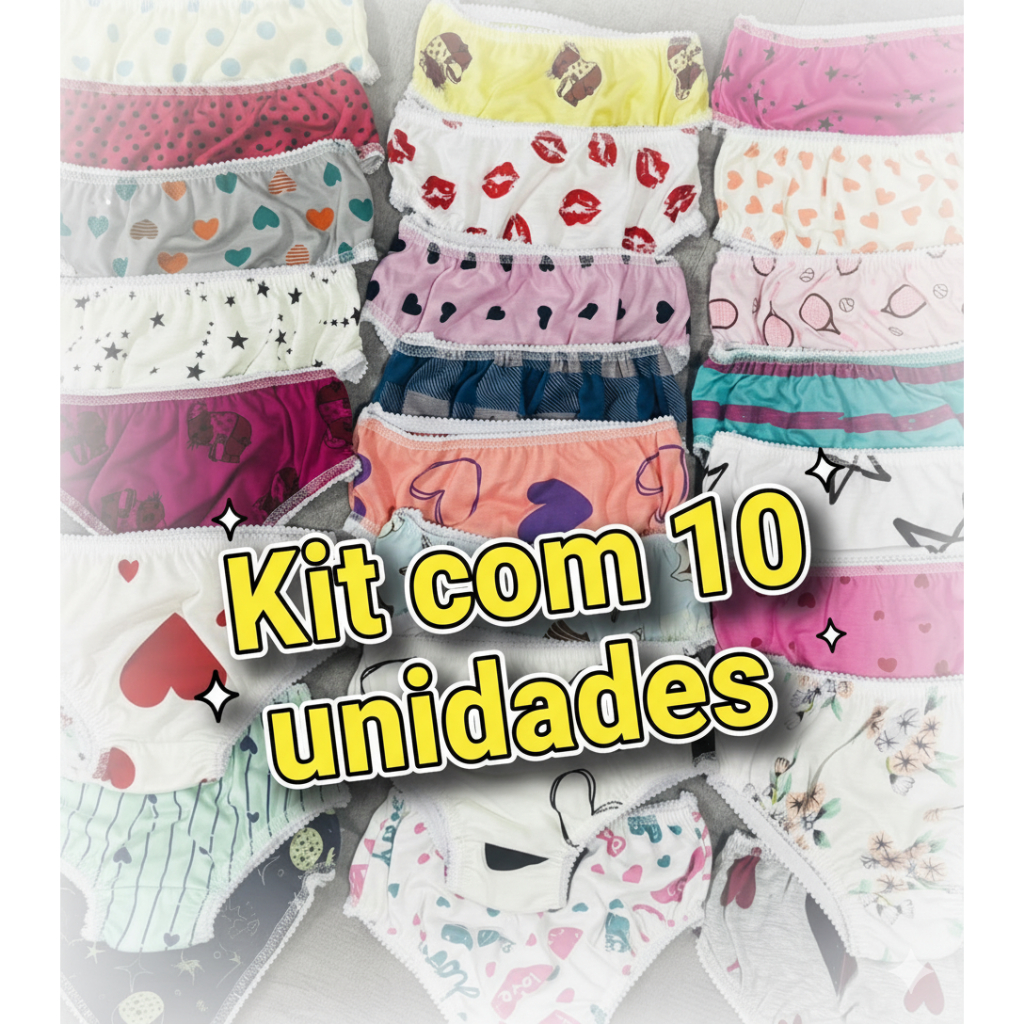 Kit 10 Peças Calcinhas Infantil Bebê E Crianças Estampadas Forrada Para Desfralde