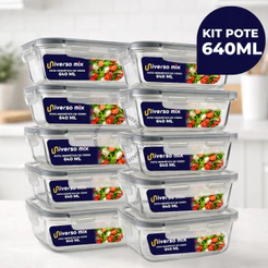Kit 10 ou 5 Potes Vidro Hermético 640ml Retangular 4 Travas Marmita Premium