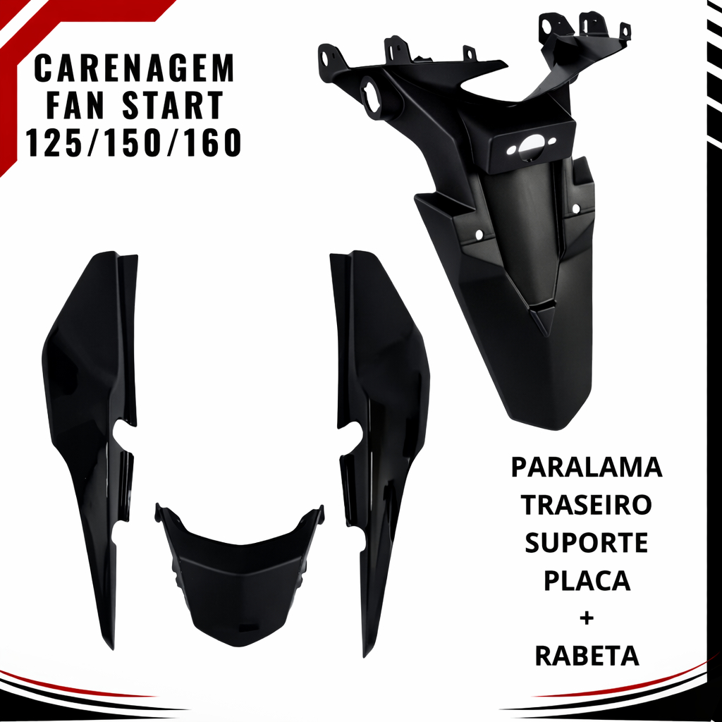 Kit Rabeta Preta + Paralama Traseiro com Suporte de Placa CG Fan/Start 125 150 160 (2014–2020) | Envio Imediato