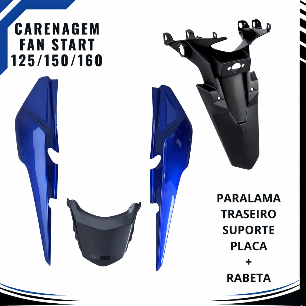 Kit Rabeta Azul + Paralama Traseiro com Suporte de Placa CG Fan/Start 125 150 160 (2014–2023) | Envio Imediato