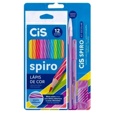 Kit Escolar Cis Spiro Lápis Cor Caneta Lapiseira Borracha