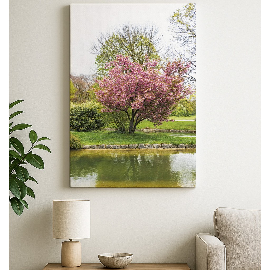 Quadro Decorativo em Canvas com Cerejeira em Flor 90x60cm
