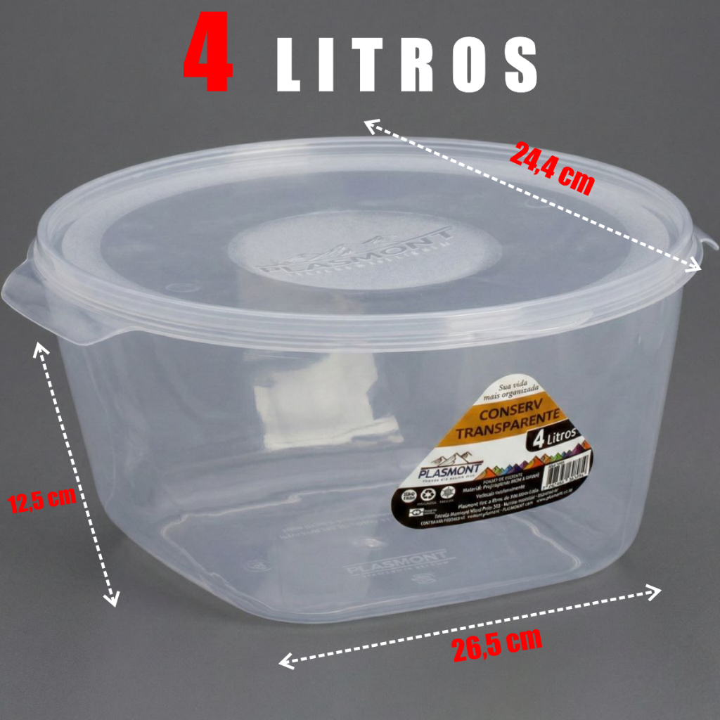 Kit 2 Potes 4 Litros Redondo Reforçado 1 a 2 Unidades