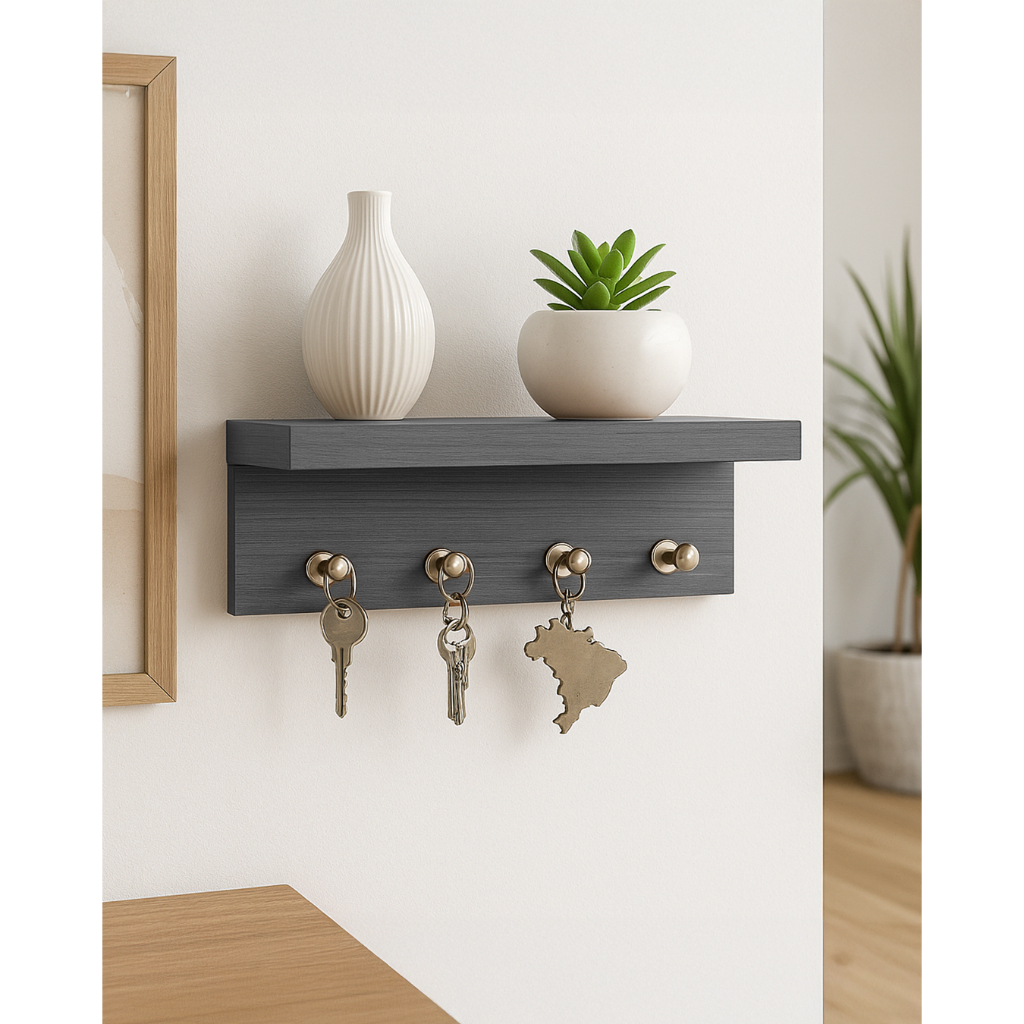 Porta Chaves Minimalista Para 4 Chaveiros MDF- Cinza em Oferta na Shopee