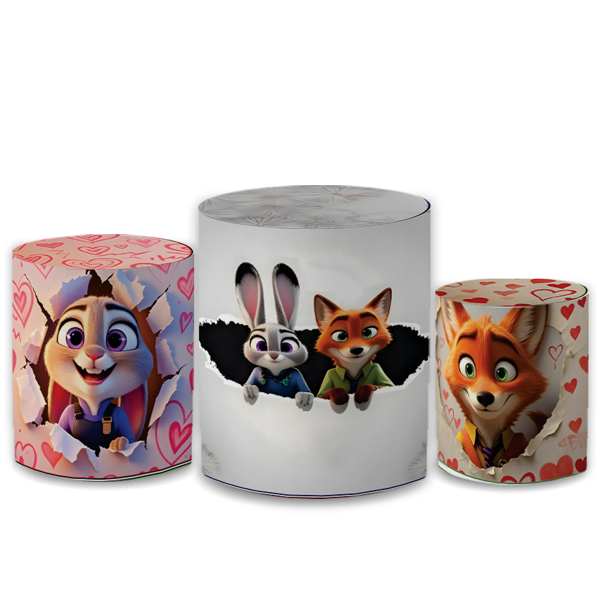 Kit Capa Trio Cilindro P M G Zotopia Festa Infantil Decorativo Sublimado Veste Fácil Bibi Paienis