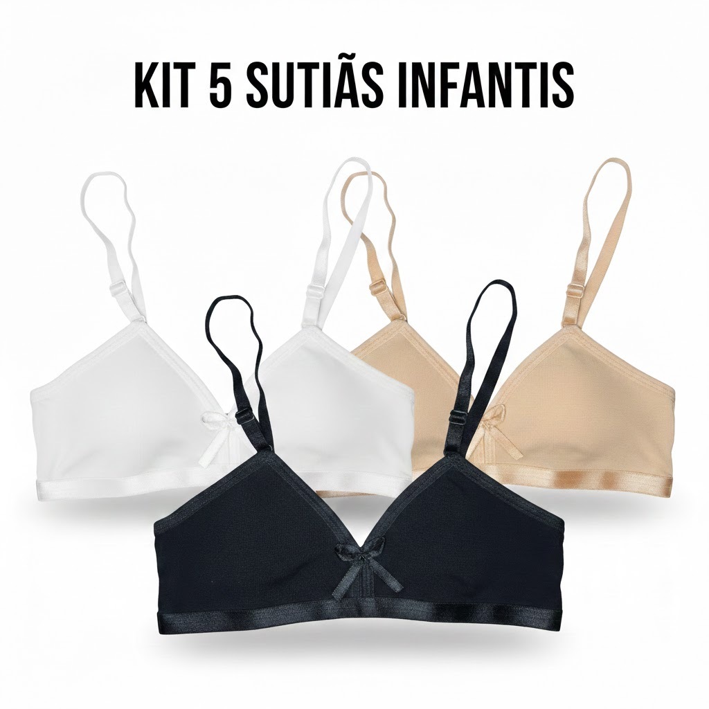 Kit 2 à 5 Sutiã Infantil sem Bojo em Algodão Menina Moça Confortável para o Dia a Dia