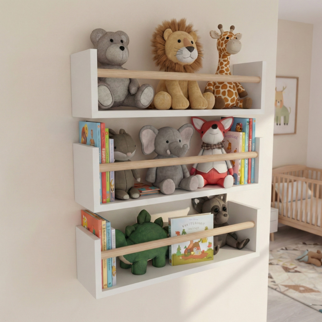 kit 03 Prateleiras Montessoriana Infantil MDF Branco 50cm Quarto Decoração Livros Revistas