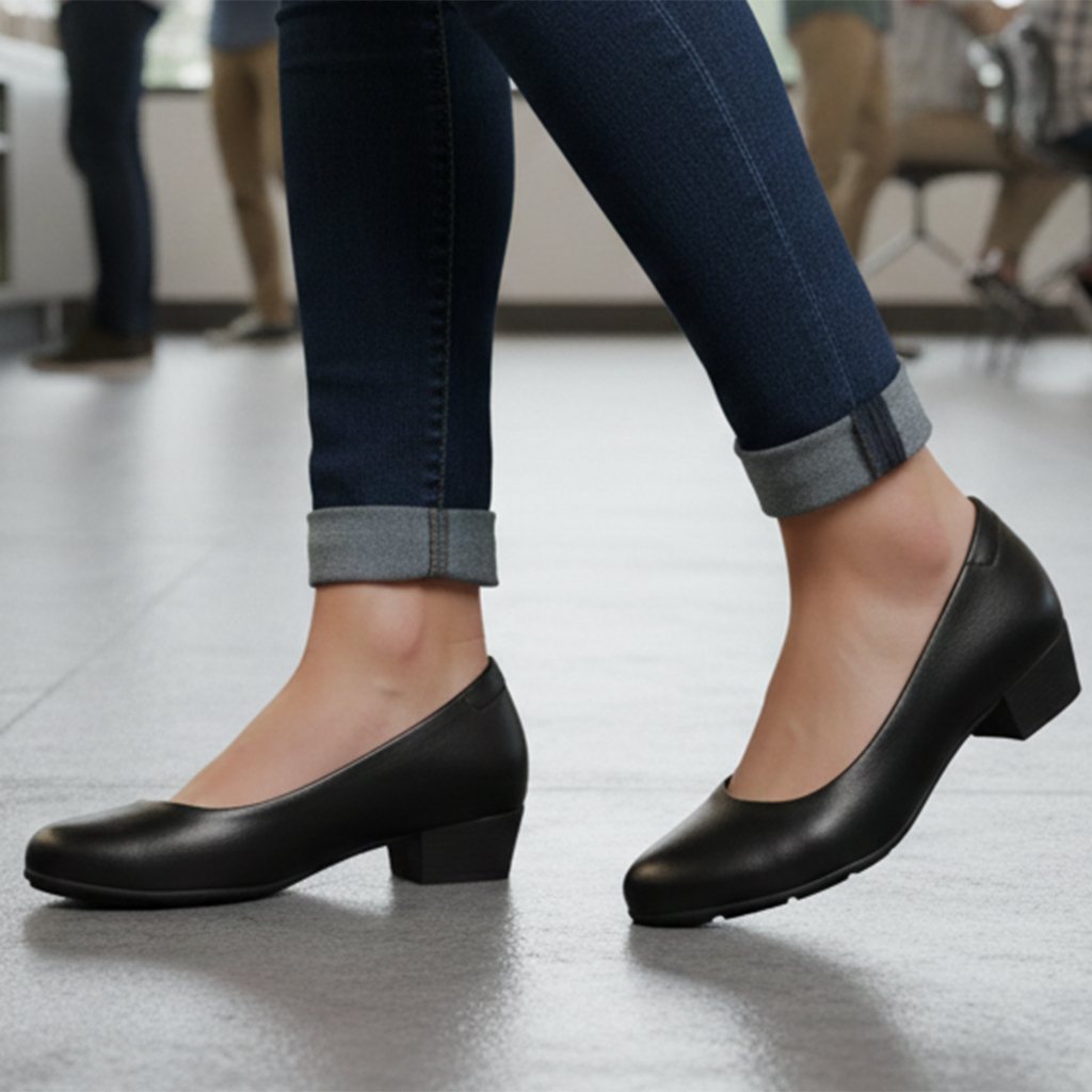 Sapato Feminino Social Ortopédico Militar Ultraconforto Salto Baixo Um Sapato Social Feminino Lindo