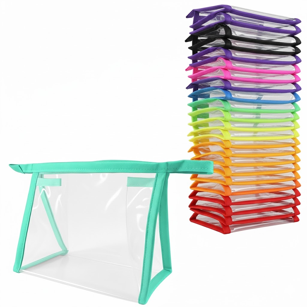 Necessaire Organizadora Kit 5 peças plástico cristal zíper varias cores em Oferta na Shopee