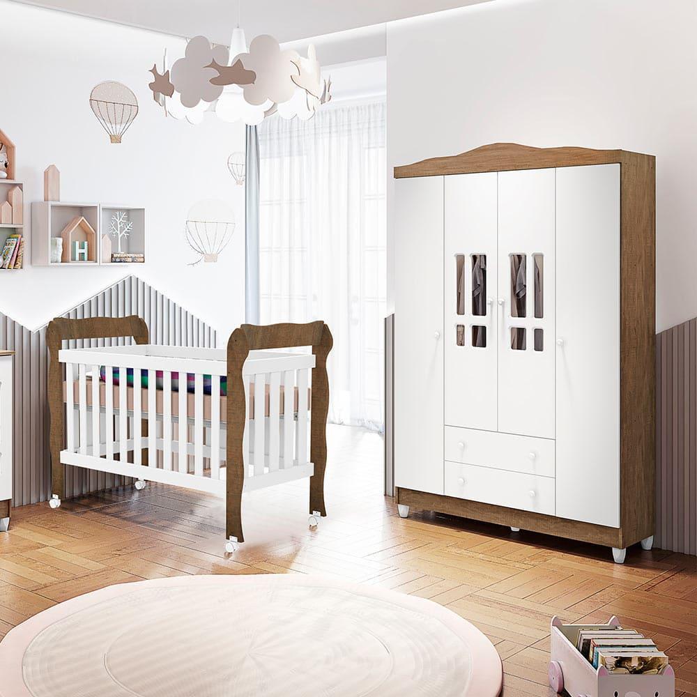 Quarto Bebê Completo Berço Americano Marquesa 3Em1 Lila Guarda Roupa 4 Portas 100% MDF