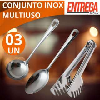 Conjunto Inox 3 Peças Colher de Arroz , Concha Feijão  E Pegador de Macarrão Profissional Cozinha, Restaurante Buffet em Oferta na Shopee