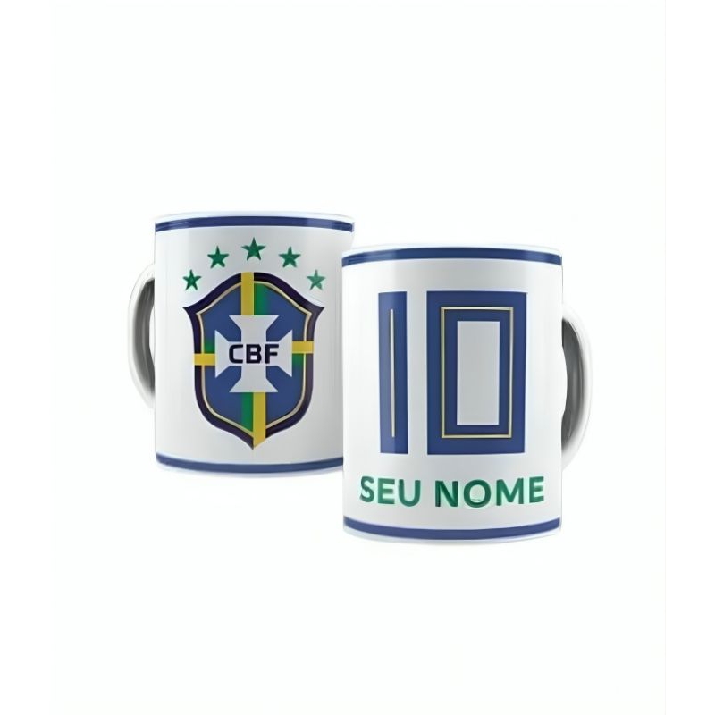 Caneca do Brasil Com seu Nome Personalizado da Seleção Brasileira Copa do Mundo 2026
