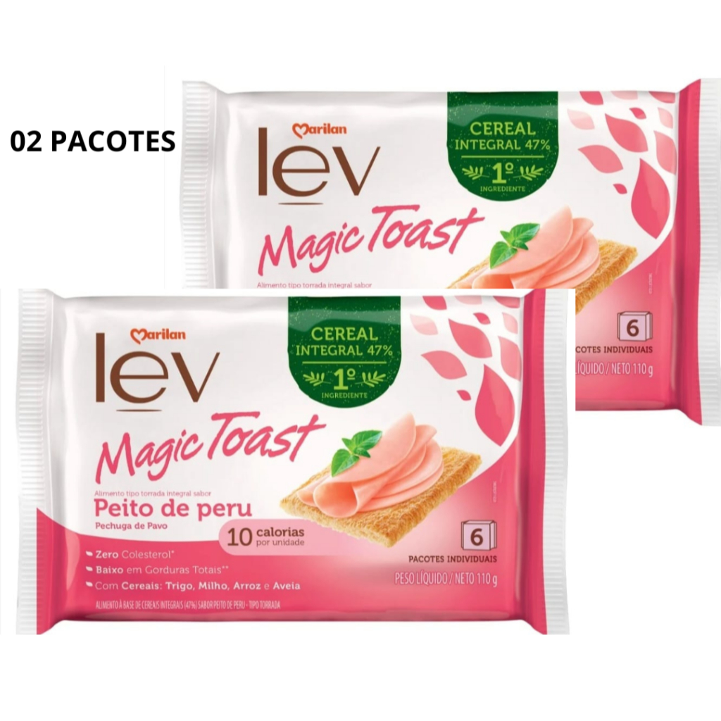 02 Pacotes de Torrada Lev Magic Toast 110g - Marilan - Tradicional -Cacau-Peito de Peru-Integral em Oferta na Shopee