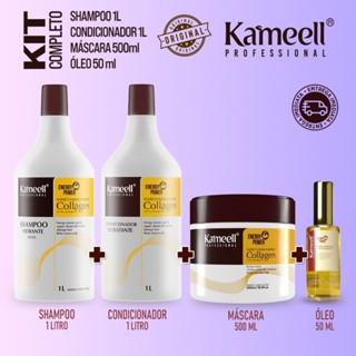 Kit Kameell Colágeno Completo – Shampoo 1L + Condicionador 1L + Máscara 500ml + Óleo 50m em Oferta na Shopee