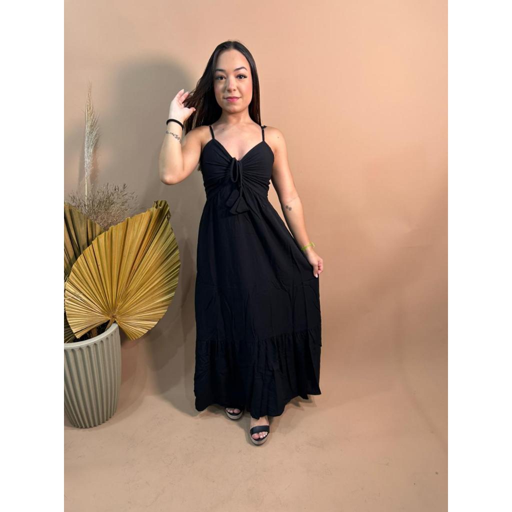 Vestido Midi Feminino Leve Decote V Alça Fina Detalhe de Puxar Soltinho Fenda Lateral Regulagem Na Alça Elegante Casual em Oferta na Shopee