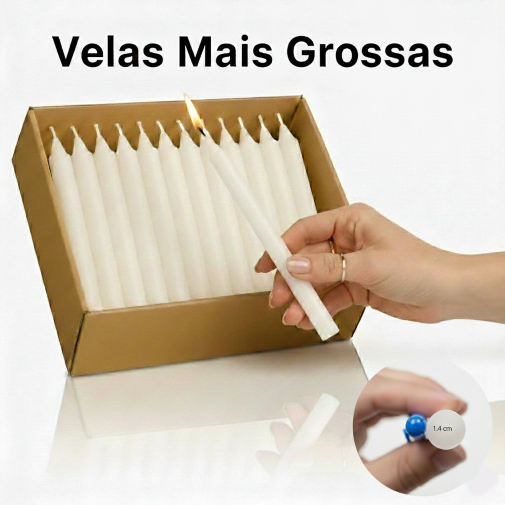 Vela Palito Branca Kit com 100 unidades 1,4cm x 14cm