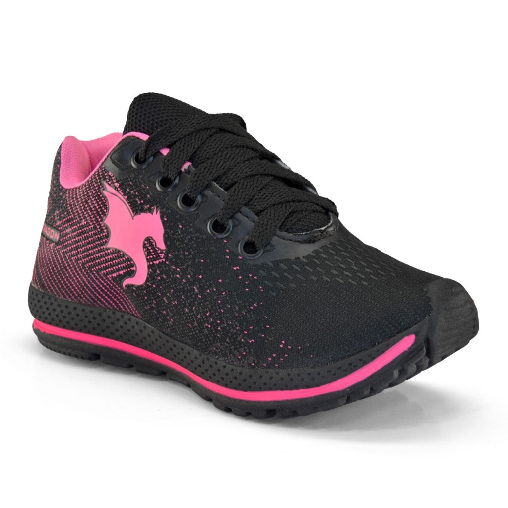 Tênis Casual Infantil Meninas Super Leve Feminino Preto Pink SL