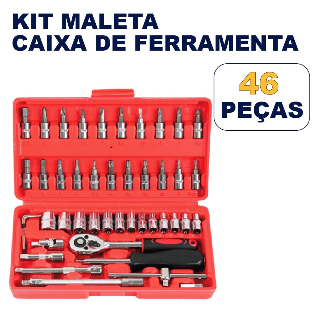 Kit De Ferramentas 46 Peças Jogo De Soquetes Chave Catraca Reversível Com Maleta Jogo De Ferramentas Completo