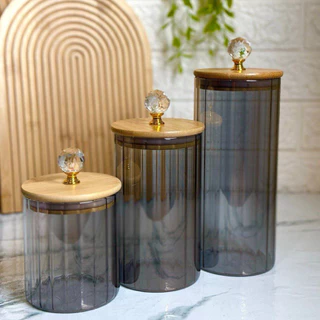 Pote de Vidro com Tampa de Bambu Hermético MODELOS DIVERSOS Porta Temperos Cozinha