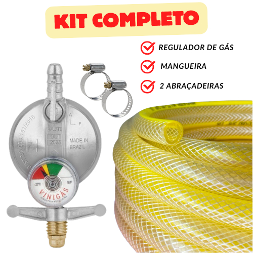 Kit Registro Regulador de Gás Manometro com Visor Mangueira e Abraçadeira em Oferta na Shopee