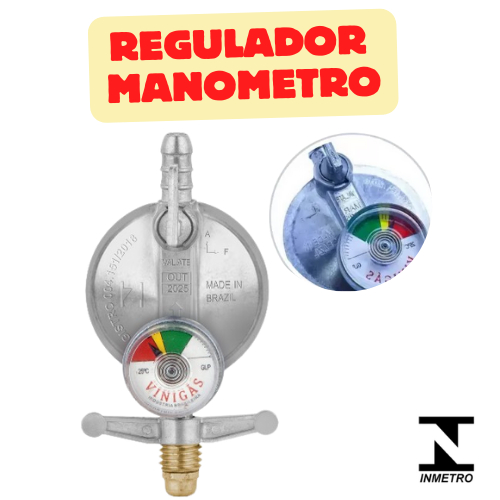 Kit Registro Regulador Com Manometro Visor Gás de Cozinha para Botijão P13 Com Mang