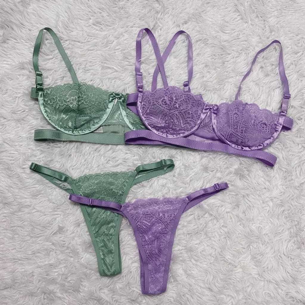 Lingerie Feminina Sexy Conjunto Gringa Sensual Sutiã Com Aro Meia Taça + Calcinha de Renda Premium