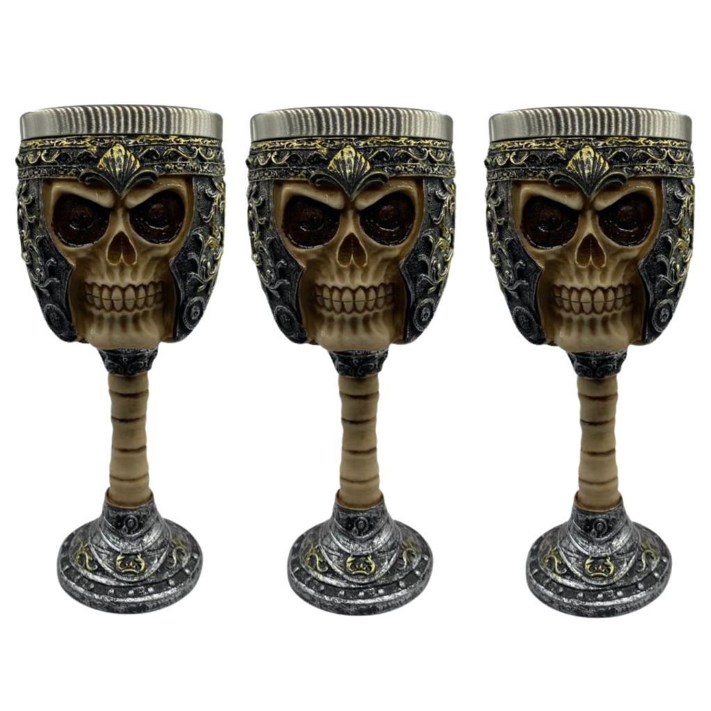 Kit 3 Cálices Taça Copo 3d Caveira Medieval Vikings Resina