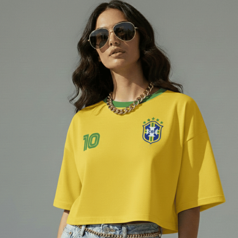 Cropped Oversized Feminino Brasil | Blusa Algodão Estampa Bandeira