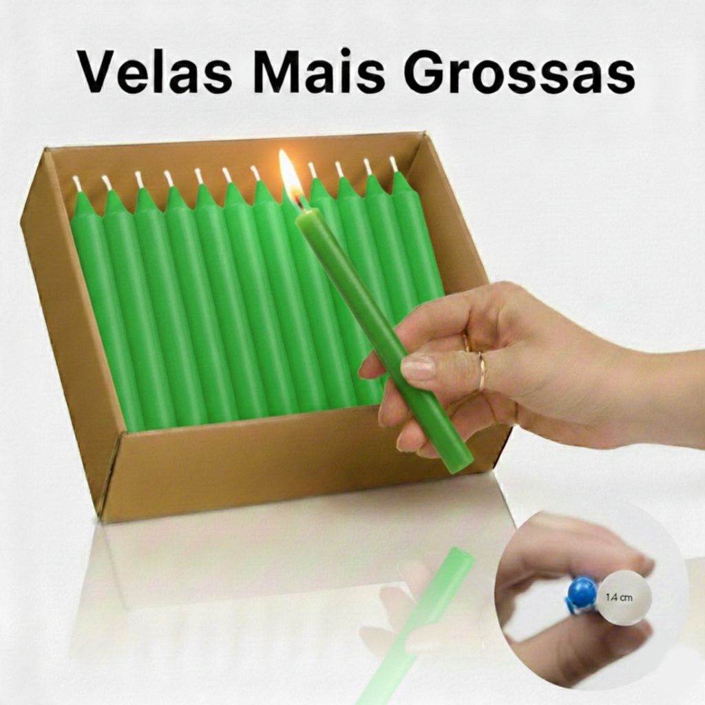 Vela Palito verde Kit 50 unidades 14cm