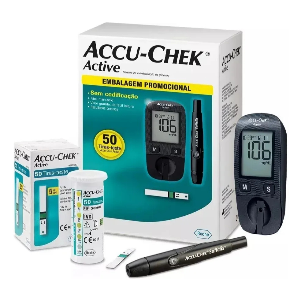 Kit Medidor de Glicemia Completo Accu-Chek Active Roche com 50 Tiras