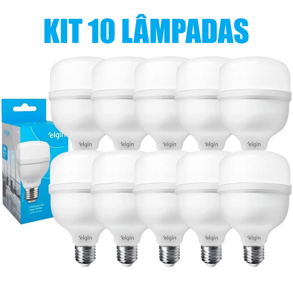 Kit 10 Lâmpadas Elgin Led Bulbo Alta Potência Econômica 20w Bivolt 6500k em Oferta na Shopee