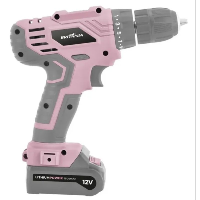 PARAFUSADEIRA SEM IMPACTO BRITÂNIA ROSA COM MALETA E ACESSÓRIOS 12V.🌈🇮🇱✡️🇧🇷 em Oferta na Shopee