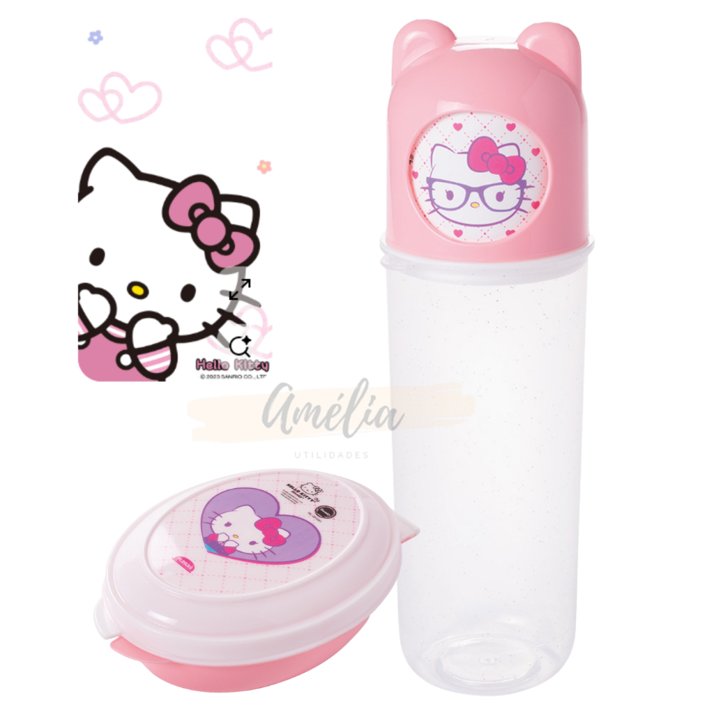Kit Higiene Saboneteira e Porta Escova de Dentes Infantil Hello Kit  Plasutil escolar higiene