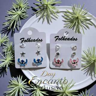 Brincos Stitch Cartela folheados a Prata 925 e Ouro 18k em Oferta na Shopee