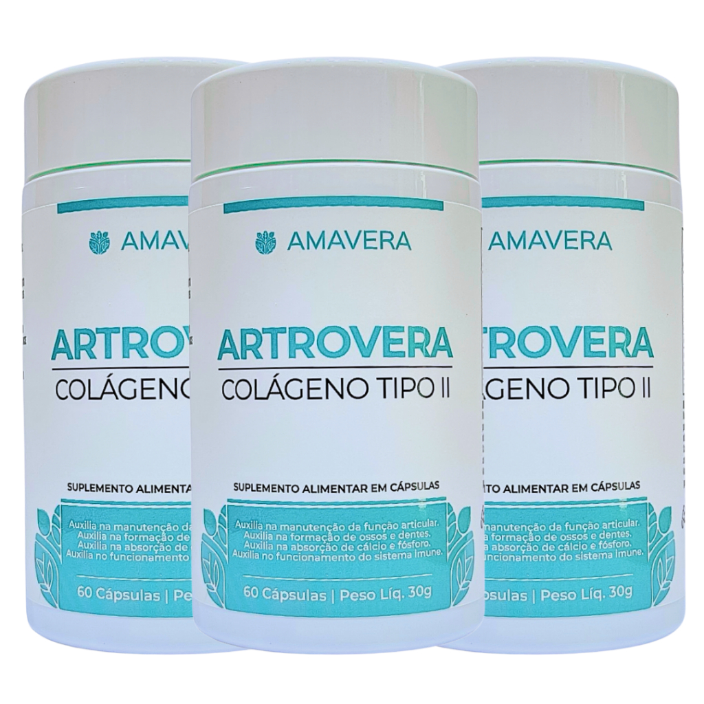 Kit 3 unid Colágeno Tipo II Artrovera| Articulações Saudáveis|60caps- AMAVERA