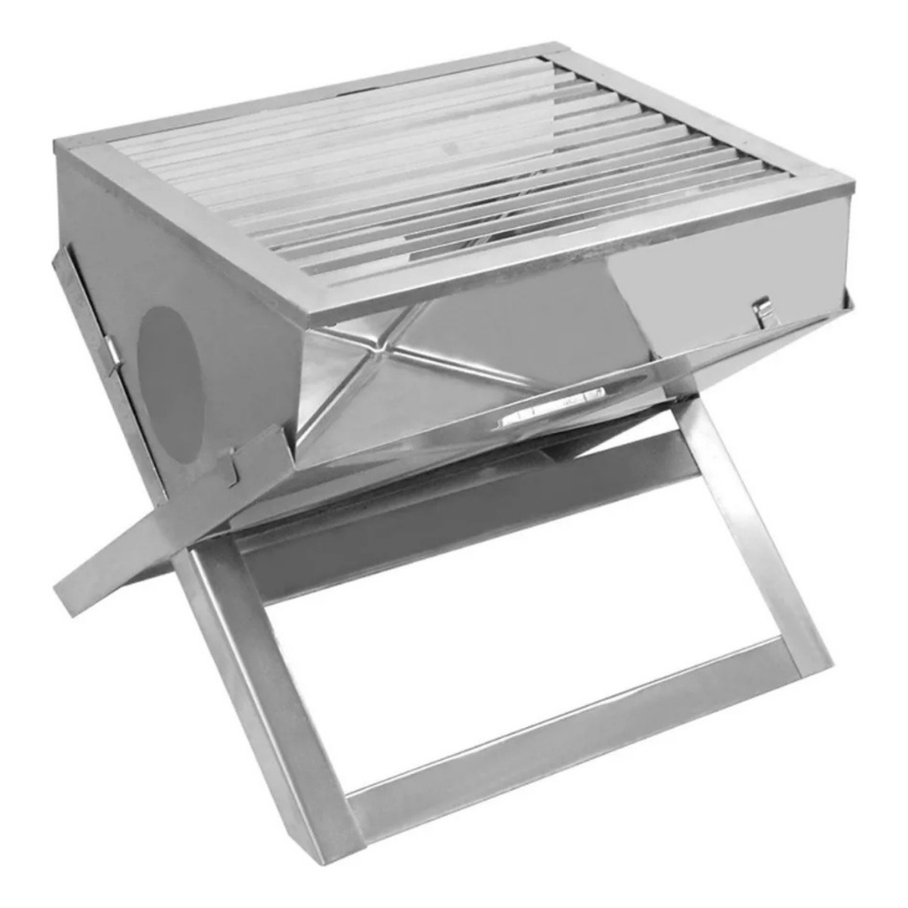 Churrasqueira Portátil Dobrável A Carvão Inox Tipo Maleta Compacta Fácil Transporte Para Viagens