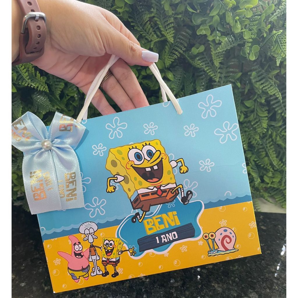 Sacolinha Surpresa Personalizada Bob Esponja com Laço | Lembrancinhas | Festa Aniversário | Lancheirinha