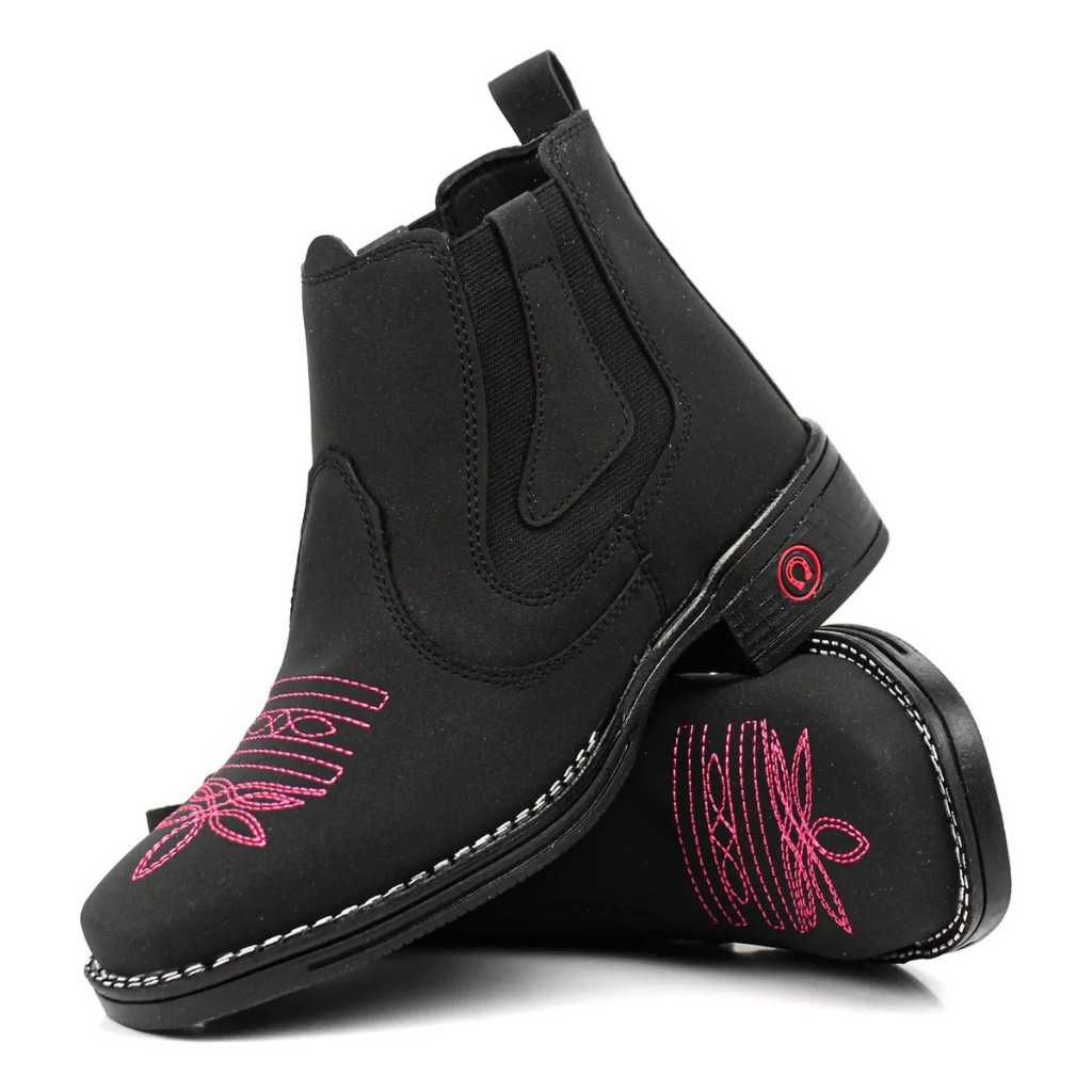 Bota Botina Texana Feminina Country Bordada Cano Curto em Oferta na Shopee