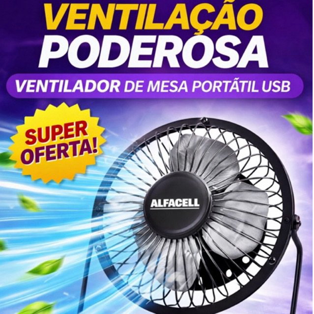 Ventilador de Mesa USB Premium Uber Escritório Cantinho de Estudo Trabalho