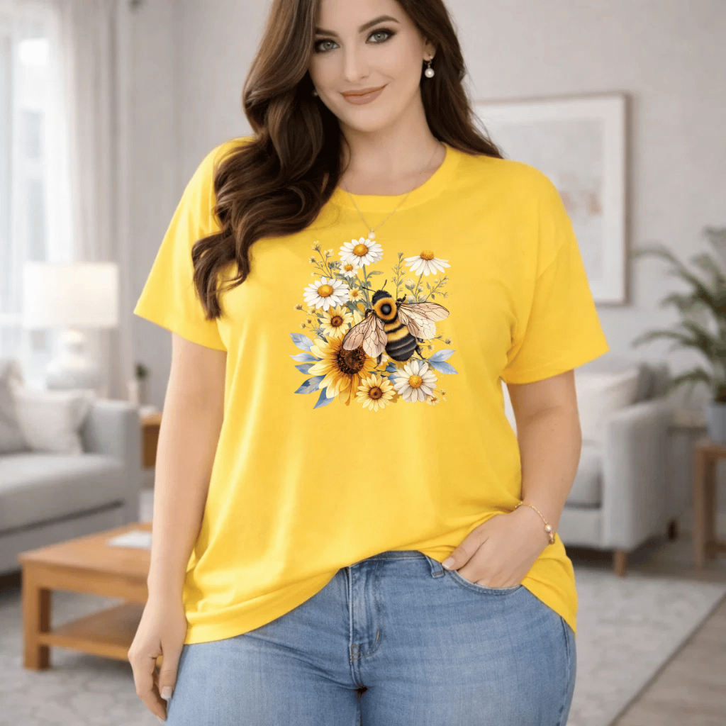 Camiseta Feminina Plus Sise Estampada Abelha Blusa 100% Algodão em Oferta na Shopee
