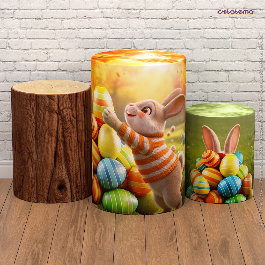 Trio Capa de Cilindro Decoração de Páscoa Infantil Sublimado Em Tecido Veste Fác