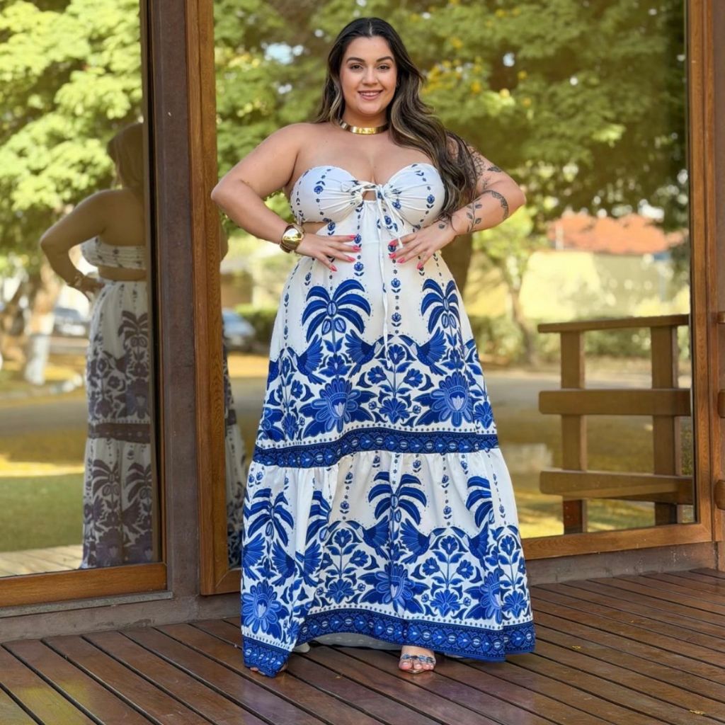 Vestido Tropical Longo Plus Size Tomara que Caia Estampado Multiformas Moderno Com Bojo em Oferta na Shopee