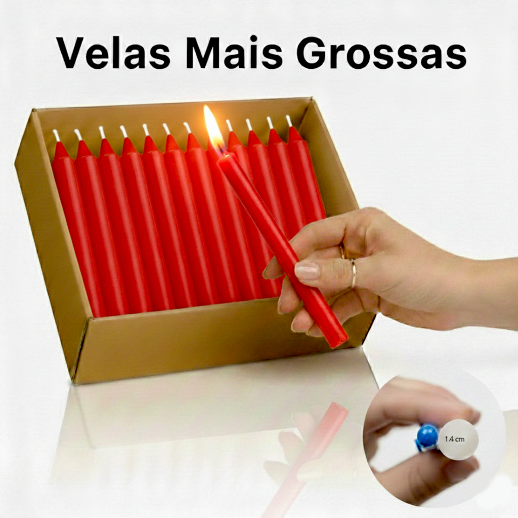 Vela Palito Vermelha kit 50 unidades Parafina