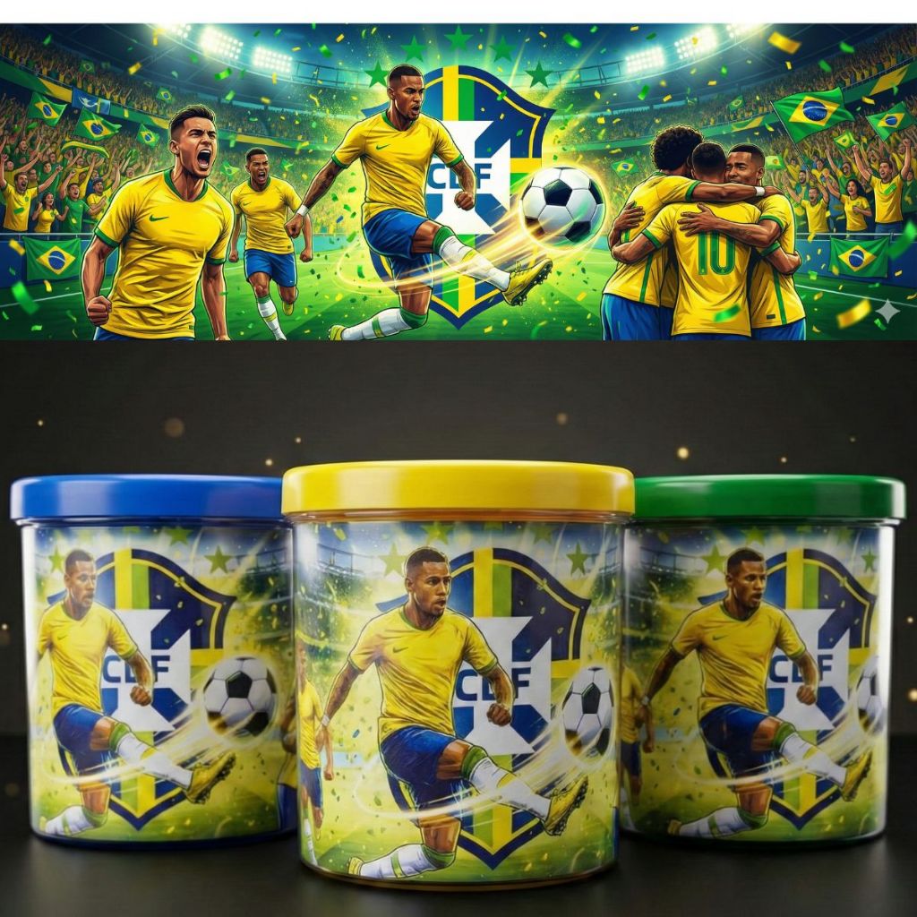 Kit 3 Canecas Plásticas Copa do Mundo 2026 Futebol Personalizadas 350ml Azul Amarelo Verde Torcida Brasil Festa Jogos !!
