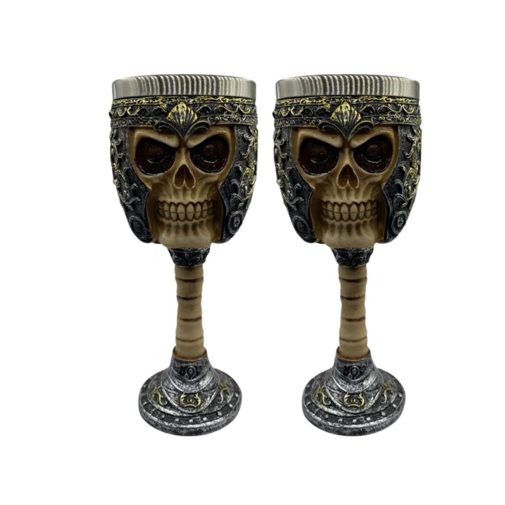 Kit 2 Cálices Taça Copo 3d Caveira Medieval Vikings Resina
